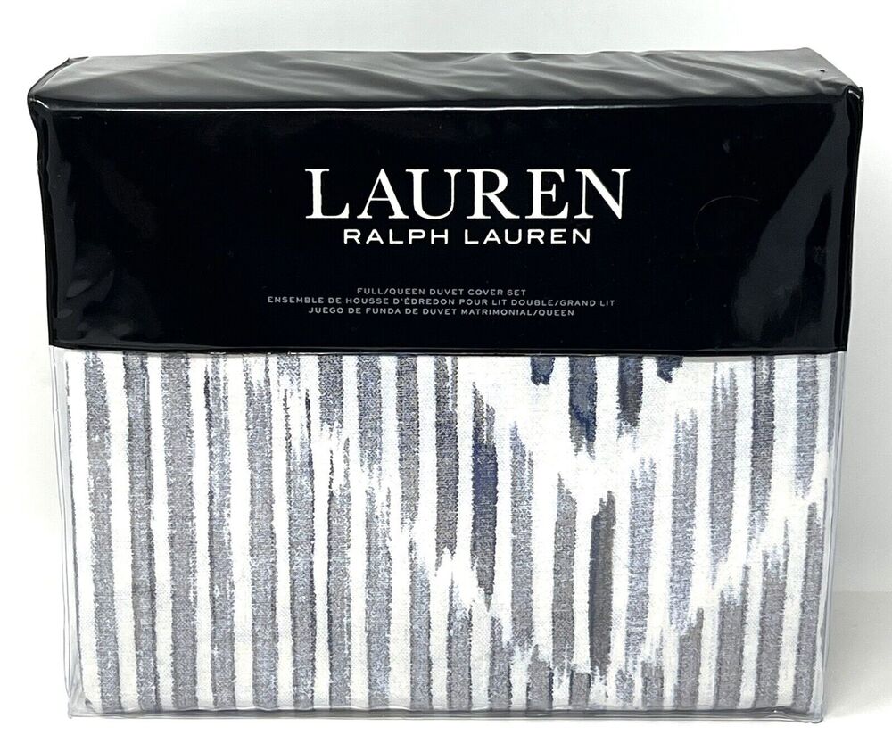Ralph Lauren Austin Diamond Full Queen Duvet Cover + 2 Shams Grey Blue Set